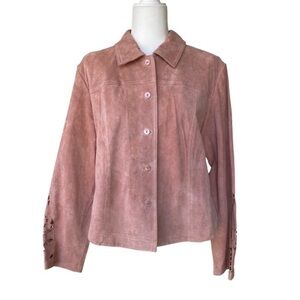 Laser Cut Coldwater Creek Leather Jacket Large Dusty Rose‎ Cowgirlcore Western